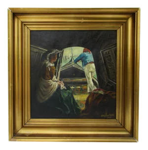 C.1943 Italian Venetian Canal Seascape With Gondolier "Gondola" Signed Oil Painting on Canvas
