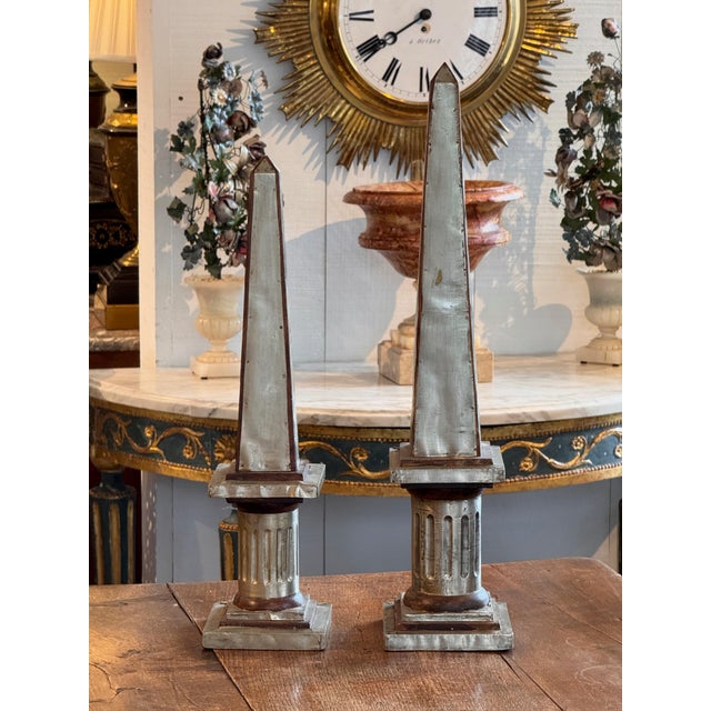 Pair of Polished Tin and Wood Obelisks For Sale - Image 6 of 9
