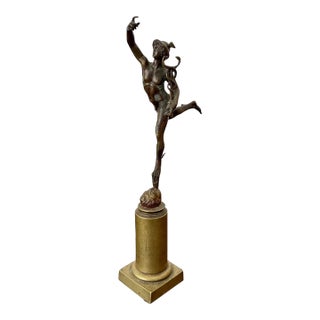 Antique Roman Bronze Male Nude Sculpture of Hermes With Staff For Sale