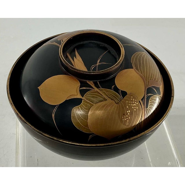 Japanese Antique Japanese Gold Decorated Maki-E Laquer Bowl With Lid For Sale - Image 3 of 12