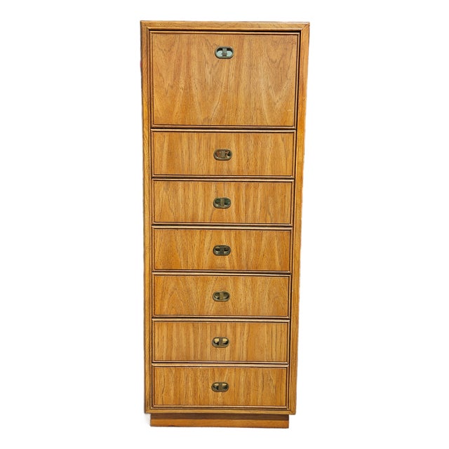 1970s Drexel Campaign Tallboy Chest For Sale