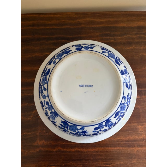 Late 20th Century Chinoiserie Blue and White Porcelain Large Decorative Bowl For Sale - Image 9 of 9