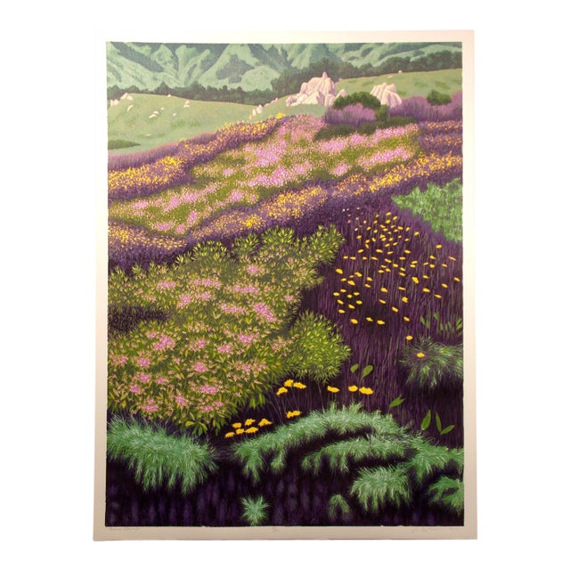 Gordon Mortensen "Beach Flowers" Signed Numbered Woodcut Art Print, For Sale