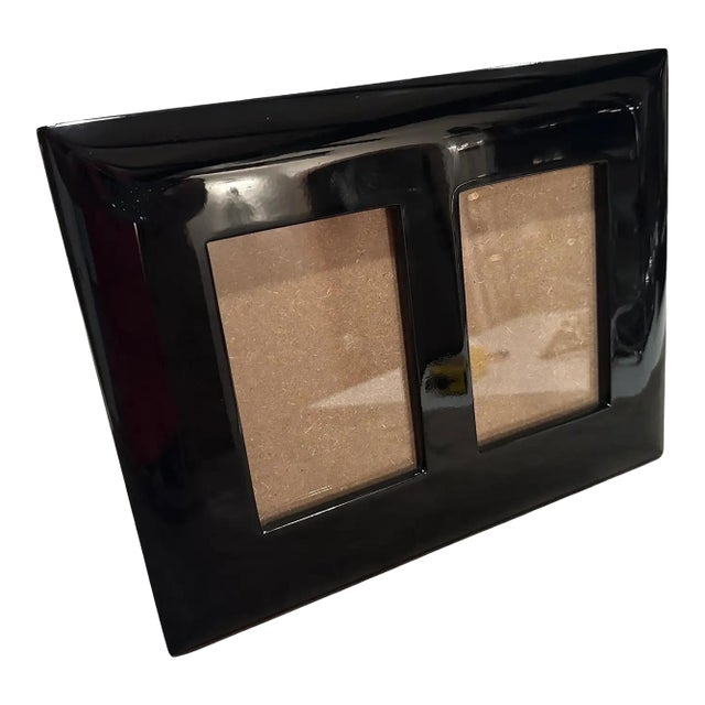 1990s Modern Black Lacquered Wood Italian Double Picture Frame by Bussolari For Sale