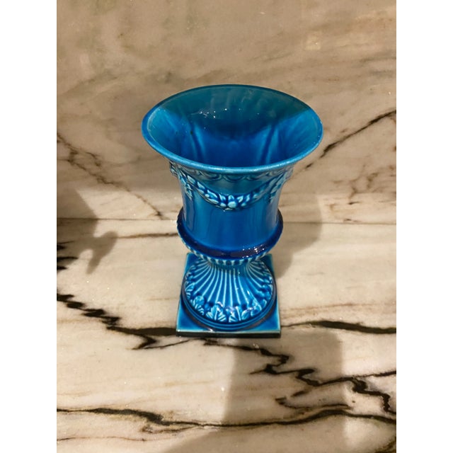 Beautiful French bright turquoise glazed porcelain vase. No makers marks.