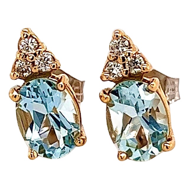 Natural Aquamarine Diamond Earrings 14k Y Gold 1.85 TCW Certified For Sale