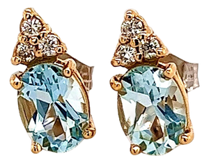 Natural Aquamarine Diamond Earrings 14k Y Gold 1.85 TCW Certified