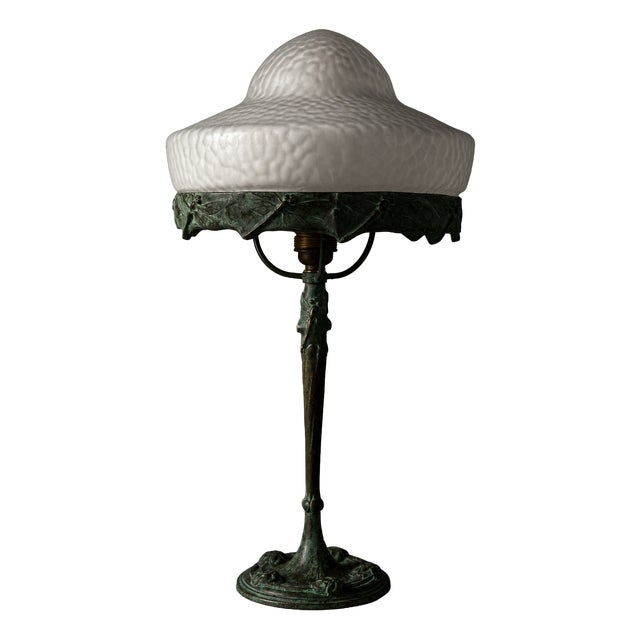 Model 6530 Table Lamp with Crocodile Glass Shade by Alice Nordin for Böhlmarks, 1890s For Sale