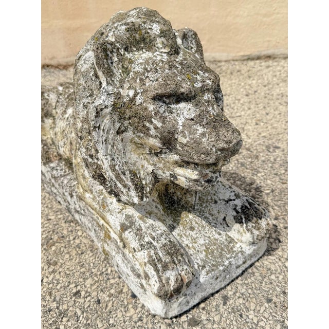 Mid 20th Century Vintage Classical Style Cast Cement Concrete Guardian Entry Lions - Pair For Sale - Image 5 of 16