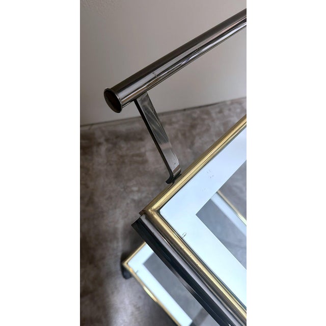 Mid 20th Century Italian Bar Cart in Burnished Steel and Brass For Sale - Image 11 of 18