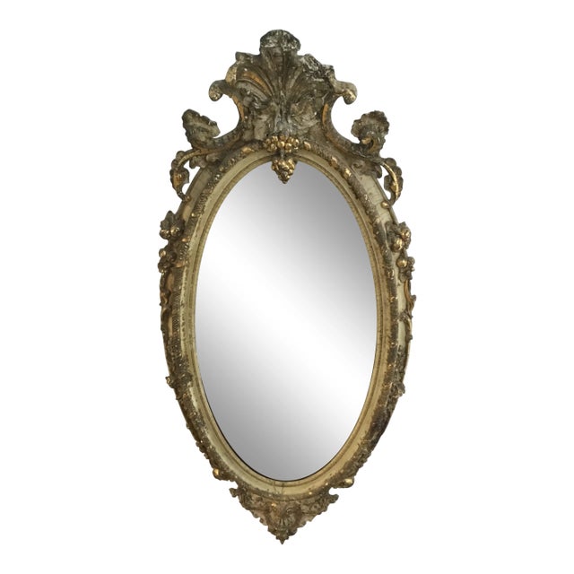 Late 19th Century Victorian Distressed Oval Mirror For Sale