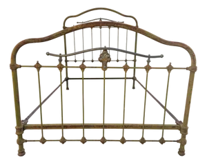 Antique Wrought Iron and Green Brass Bed, 1900