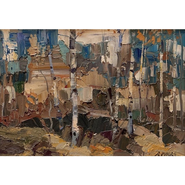 November Sketch by Robert Moore | Oil on Panel Landscape with trees and rocks in autumn colors For Sale