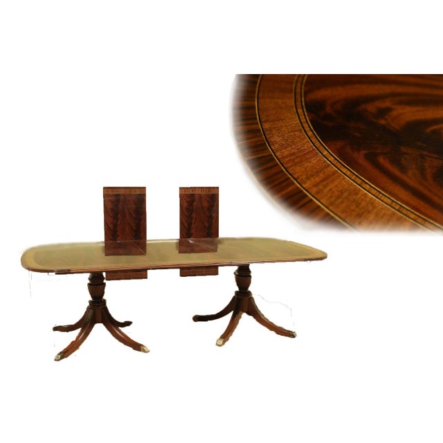 Traditional 12 Foot Inlaid Mahogany Dining Table With Leaves. Brown Mahogany Finish With Primavera Border. For Sale - Image 3 of 10