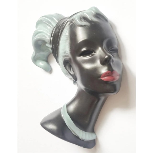 Mid-Century Wall Ceramic Sculpture Woman Face Mask, Germany, 1968 For Sale - Image 9 of 12