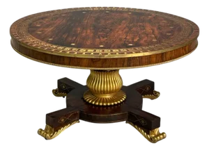Neoclassical, Rosewood, Brass Inlay, Monumental Center Table, 19th C.