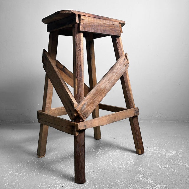 Decorative wooden stool from the 1930s. Dimensions: height 60.5 cm, width 38 cm, depth 32 cm. This handmade wooden stool...