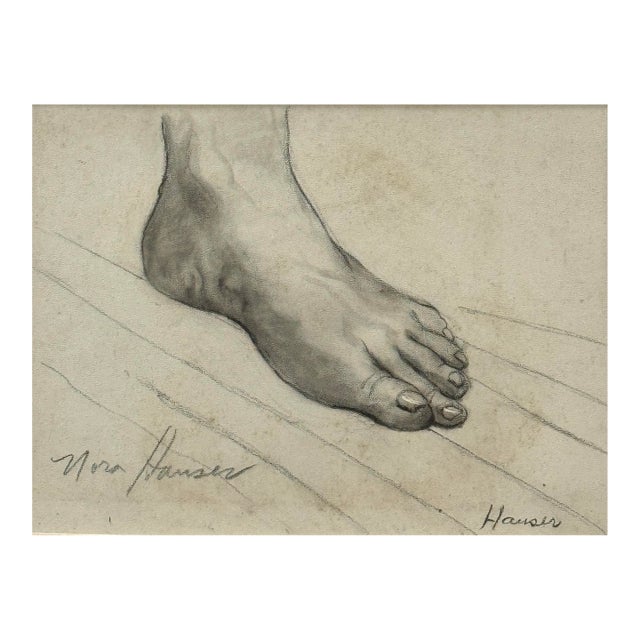 Vintage Modernist Sketch of a Foot by Nora Hauser, Signed For Sale