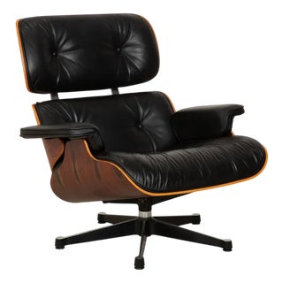 Leather and Wood Lounge Chair by Charles & Ray Eames for Vitra For Sale