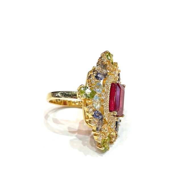 Bochic "Capri" Ruby, Tanzanite, Citrine & Blue Topaz Ring Set 18K Gold & Silver For Sale - Image 12 of 12