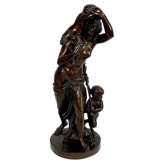 Bronze Bacchante and Small Fauns in the Style of J.J. Foucou, 19th-Century For Sale