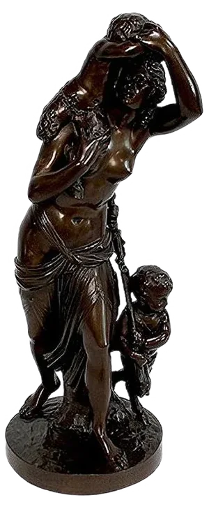 Bronze Bacchante and Small Fauns in the Style of J.J. Foucou, 19th-Century
