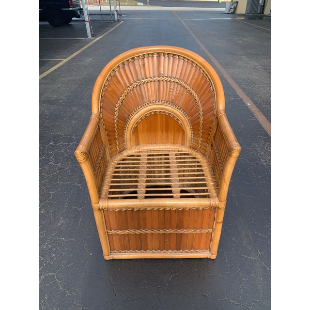 Boho Chic Vintage Bloomingdale's Coastal Split-Rattan & Bamboo "Sunrise" Armchair – Made in Philippines For Sale - Image 3 of 7