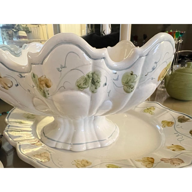 Vintage Italian Ceramic Footed Punch Bowl & Platter -2pc For Sale - Image 4 of 10