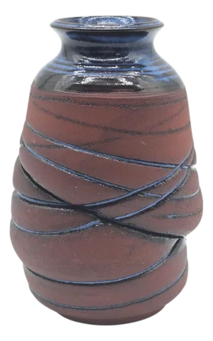 Contemporary Studio Art Pottery Red Stoneware Vase With Strangled Wrap Design, Signed Vincent 2010