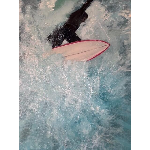 Oceanside, Ca is an original oil painting that is 30x40 inches and depicting an energetic surfer by the pier in Oceanside,...