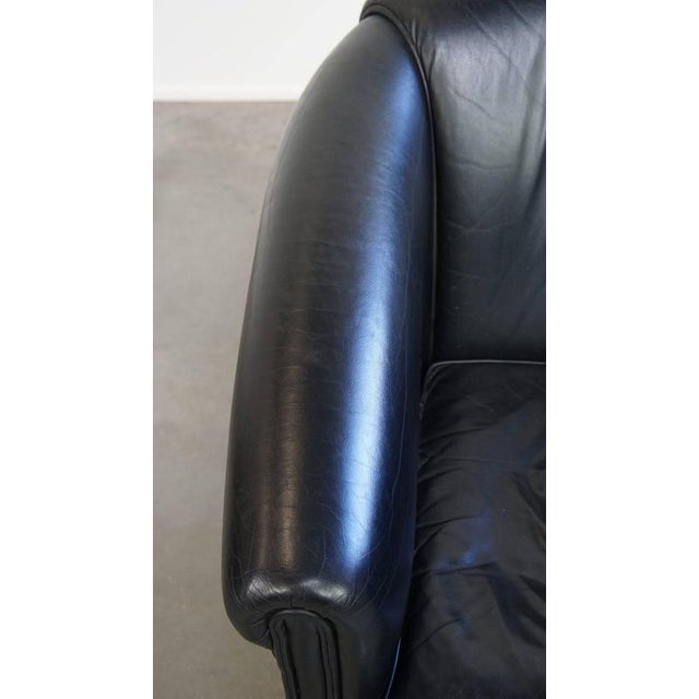 Animal Skin English Black Cowhide Leather Club Chair For Sale - Image 7 of 12