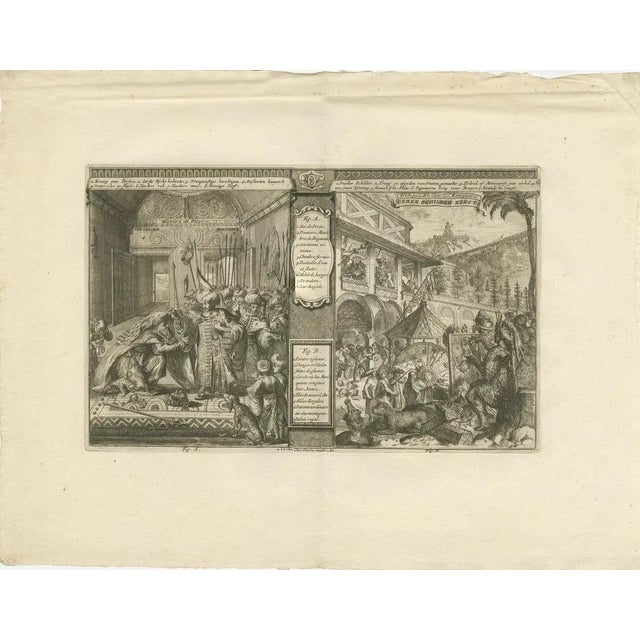 "Justice and Diversity in the Early Modern World" : This detailed engraving presents a vivid tableau in two distinct...