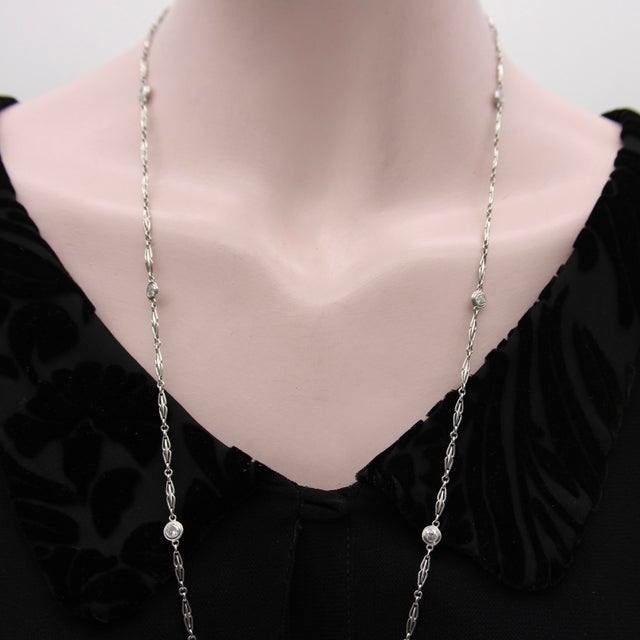 Silver 1920s Art Deco Platinum Diamond by the Yard 30” Necklace For Sale - Image 8 of 11