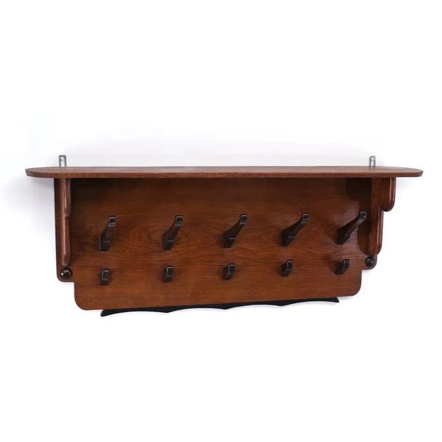 Art Deco Oak Wall Coat Rack, Netherlands, 1925 For Sale - Image 4 of 8
