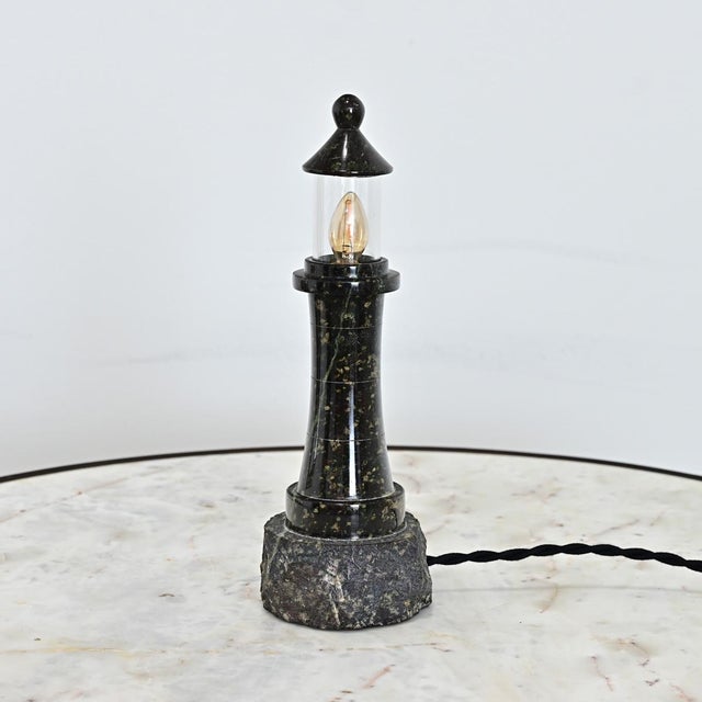 Vintage English Cornish Serpentine Stone Lighthouse Lamp For Sale - Image 4 of 7