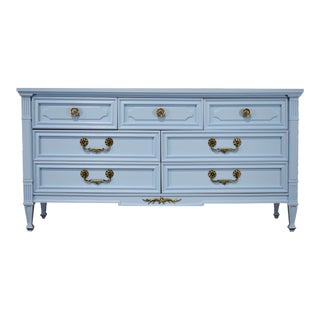 1970s Vintage Drexel Transitional Credenza Francesca Collection in Blue- Newly Painted For Sale