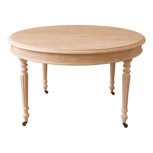 Large Louis Philippe Extendable Table in Whitewashed Oak For Sale