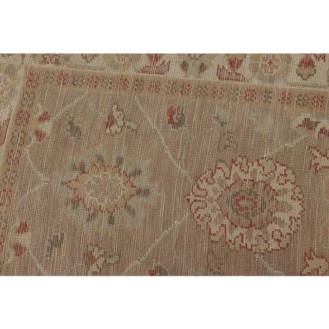 Long Turkish Oushak Runner With All-Over Design in Light Brown, Tan & Red For Sale - Image 9 of 10