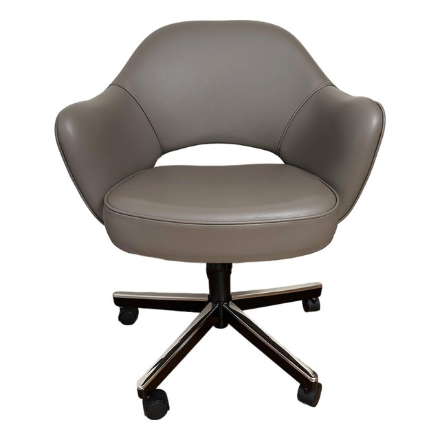 Authentic 2019 Knoll Eero Saarinen Executive Swivel-Tilt Desk Chair in Cadet Grey Volo Leather For Sale