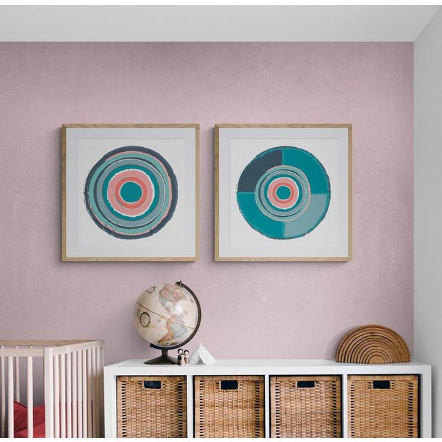 "Circles in Coral and Teal" Contemporary Fine Art Print by Melinda Cox 20" X 20" For Sale - Image 4 of 5