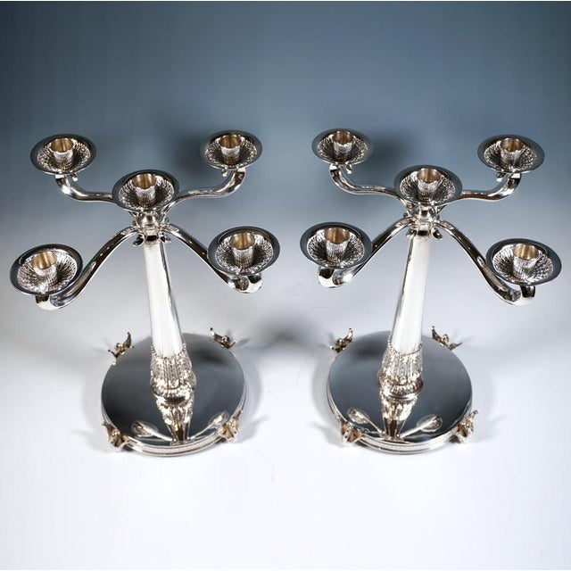 Art Deco Silver Candelabras with Palmette Decoration, Spain, 1934, Set of 2 For Sale - Image 3 of 13
