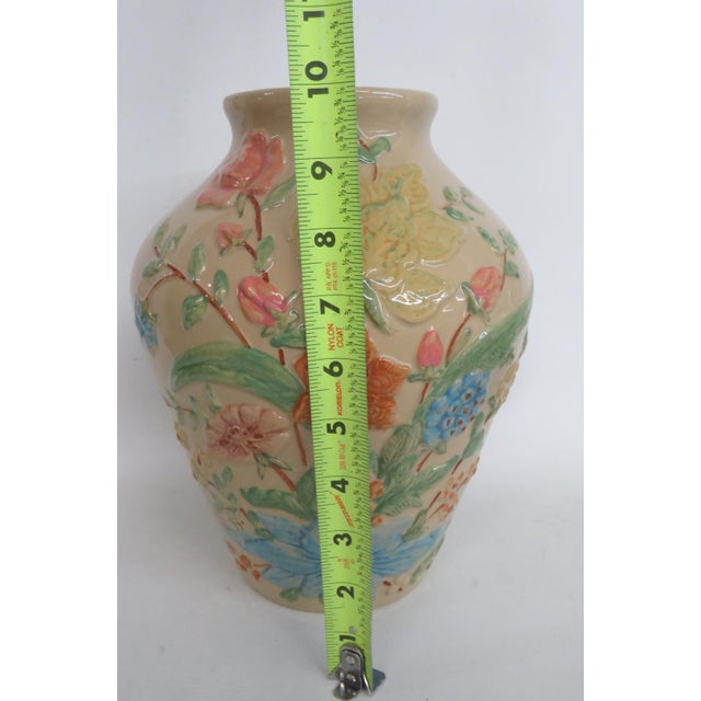 RRP Co Roseville Lucia Vase Tall Ceramic Raised Floral Motif Cream Color 4527b For Sale - Image 9 of 14
