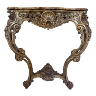 19th Century Italian Rococo Style Giltwood Console Table With Rosso Verona Marble Top For Sale