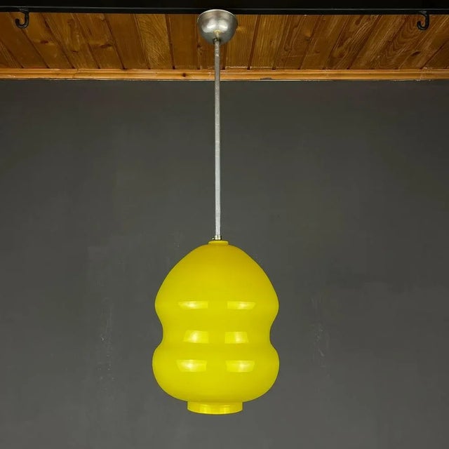 Mid-Century Yugoslavian Yellow Glass Pendant Lamp, 1970s For Sale - Image 4 of 11