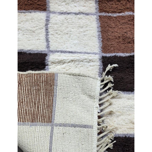Mid-Century Modern Brown Checkered Moroccan Rug - 9.8 X 8.5 Ft For Sale - Image 3 of 8