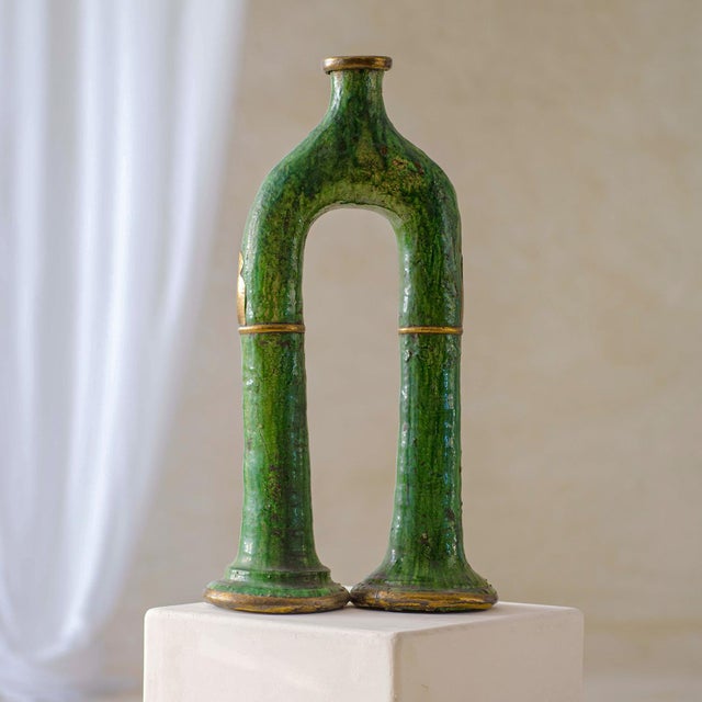 Gold Handcrafted Sculpture with Tamegroutes Green Glaze by Azele Studio For Sale - Image 8 of 8