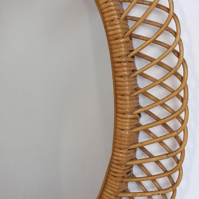 Brown Vintage Italian Rattan Wall Mirror, 1960s For Sale - Image 8 of 14