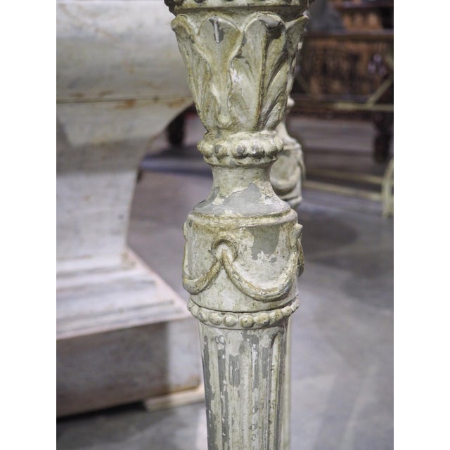 Wood Antique French Painted Louis XVI Style Console Table With Marble Top For Sale - Image 7 of 18