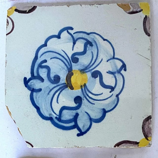 Portuguese Tin Glazed Pottery Floral Square Azulejo Tile For Sale - Image 12 of 12