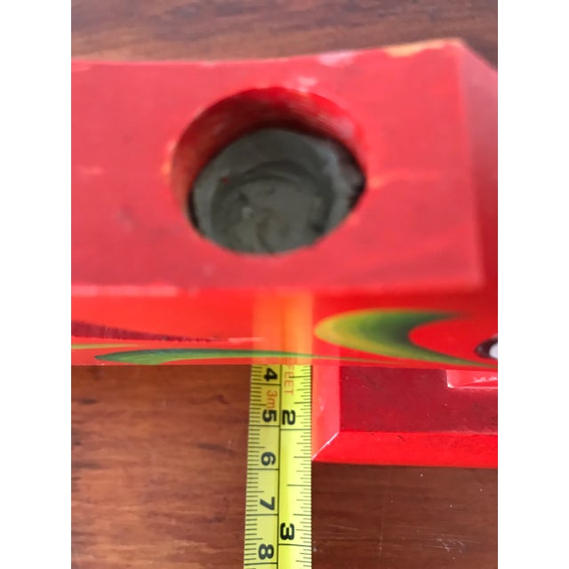 Wood Vintage Wood Swedish Red Rosemaling Candelabra/ Taper Candle Holder For Sale - Image 7 of 9